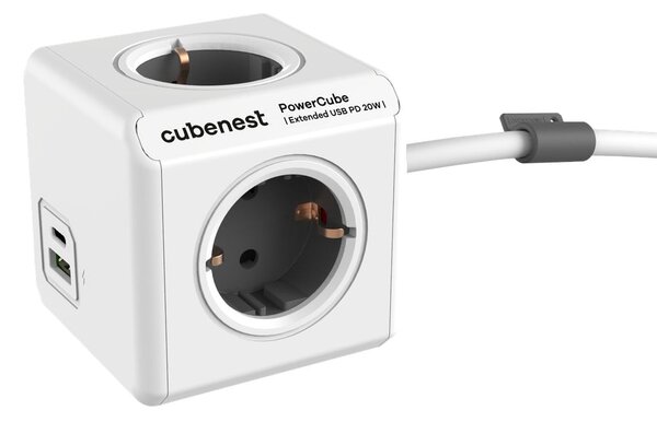 Razdjelnik utičnica 13 cm PowerCube Extended USB Schuko – Cubenest