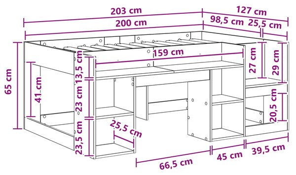 Krevet za djecu s ladicama Dimljeni hrast 98.5 x 200 cm - Smeđa / 98.5 x 200 cm