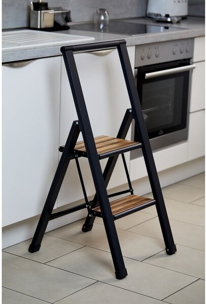 Crne aluminijske protuklizne sklopive ljestve Wenko Stepladder II