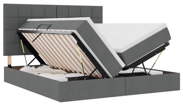 Krevet s od storage s uzglavljem Tamnosiva 180 x 200 cm Tkanina - Siva / 180 x 200 cm
