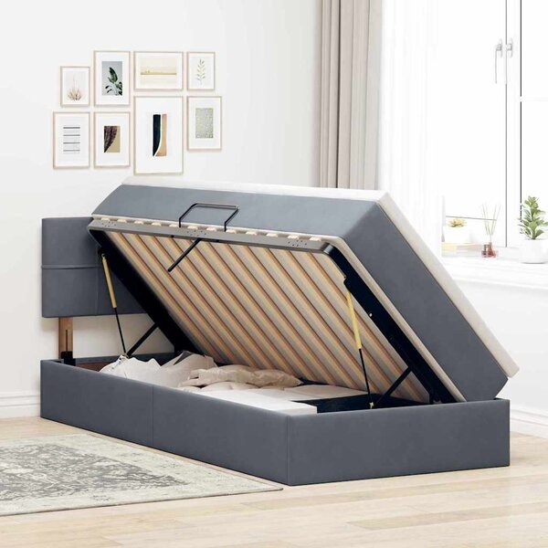 Krevet s od storage s madracem Tamno siva 90 x 200 cm Baršun - Siva / 90 x 200 cm