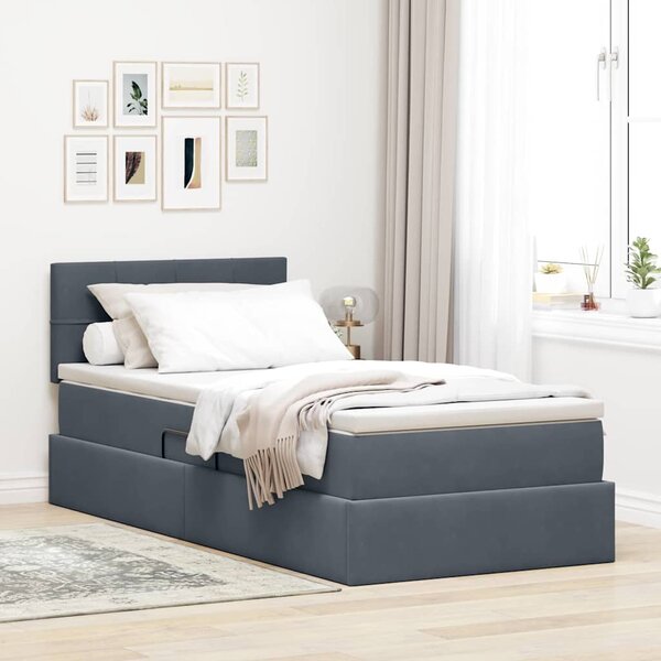 Krevet s od storage s madracem Tamno siva 90 x 200 cm Baršun - Siva / 90 x 200 cm