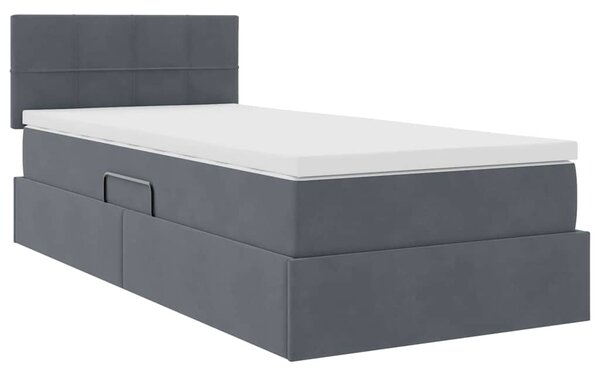 Krevet s od storage s madracem Tamno siva 90 x 200 cm Baršun - Siva / 90 x 200 cm