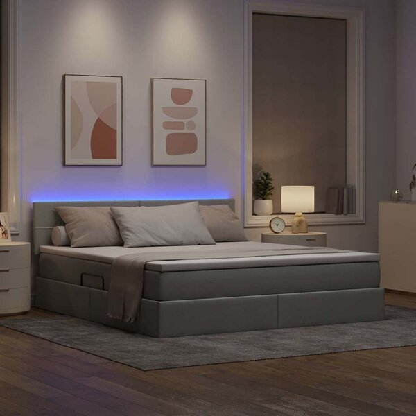 LED krevet za pohranu s madracem Svjetlosiva 160 x 200 cm - Svjetlosiva / 160 x 200 cm