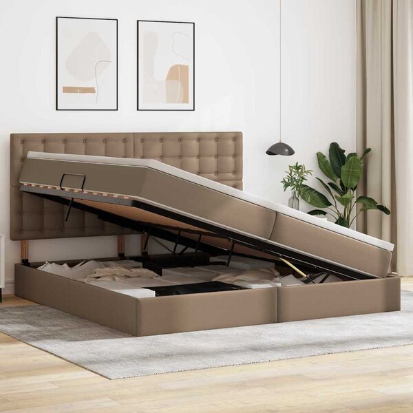 Krevet s od storage s madracem Kapućino 200 x 200 cm Lažna koža - Smeđa / 200 x 200 cm