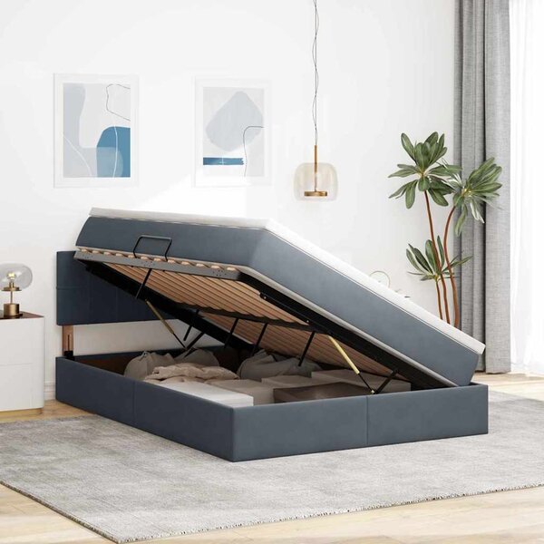 Krevet s od storage s madracem Tamno siva 140 x 190 cm Baršun - Siva / 140 x 190 cm
