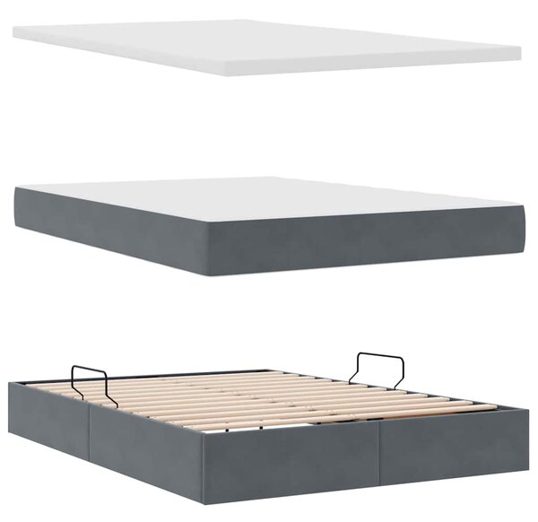 Krevet s od storage s madracem Tamno siva 140 x 190 cm Baršun - Siva / 140 x 190 cm