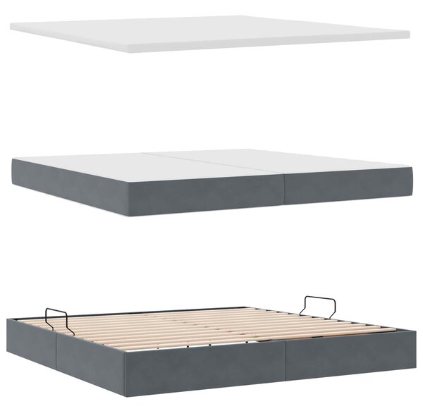 Krevet s od storage s madracem Tamno siva 200 x 200 cm Baršun - Siva / 200 x 200 cm