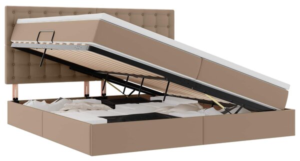 Krevet s od storage s madracem Kapućino 200 x 200 cm Lažna koža - Smeđa / 200 x 200 cm