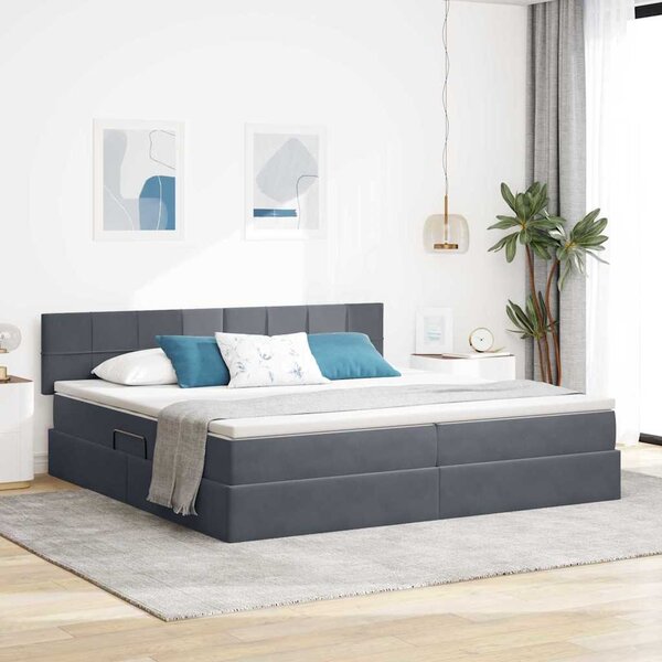 Krevet s od storage s madracem Tamno siva 200 x 200 cm Baršun - Siva / 200 x 200 cm