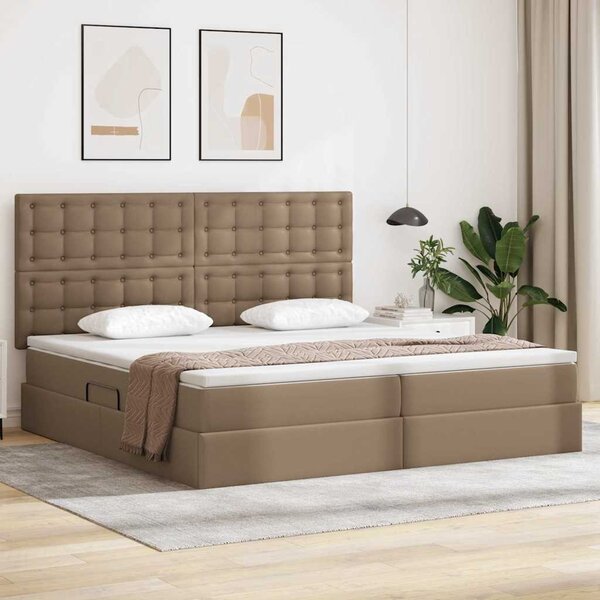 Krevet s od storage s madracem Kapućino 200 x 200 cm Lažna koža - Smeđa / 200 x 200 cm