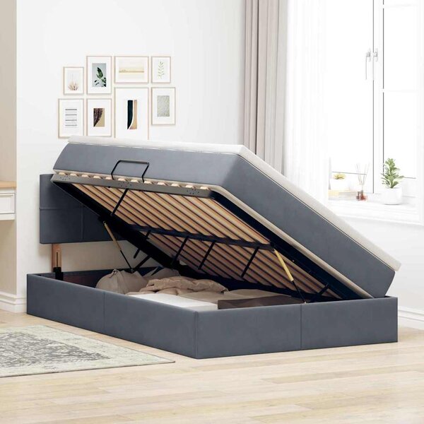 Krevet s od storage s madracem Tamno siva 120 x 200 cm Baršun - Siva / 120 x 200 cm