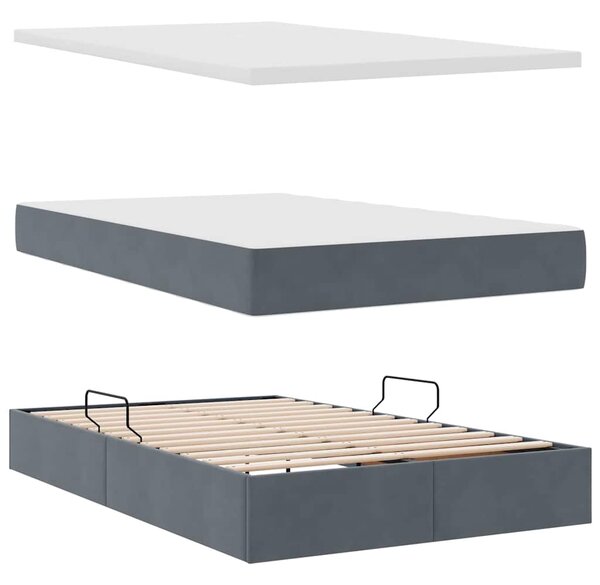 Krevet s od storage s madracem Tamno siva 120 x 200 cm Baršun - Siva / 120 x 200 cm