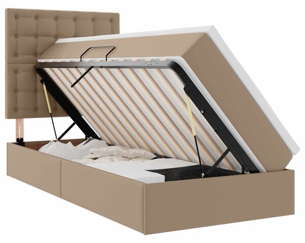 Krevet s od storage s madracem Kapućino 90 x 190 cm Lažna koža - Smeđa / 90 x 190 cm