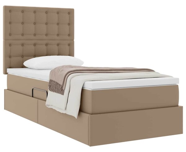 Krevet s od storage s madracem Kapućino 90 x 190 cm Lažna koža - Smeđa / 90 x 190 cm