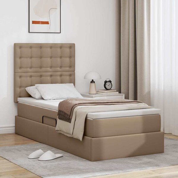 Krevet s od storage s madracem Kapućino 90 x 190 cm Lažna koža - Smeđa / 90 x 190 cm