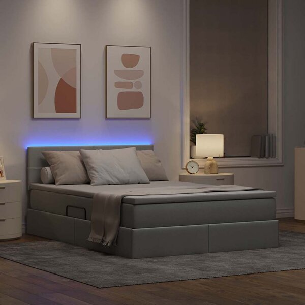 LED krevet za pohranu s madracem Svjetlosiva 140 x 190 cm - Svjetlosiva / 140 x 190 cm