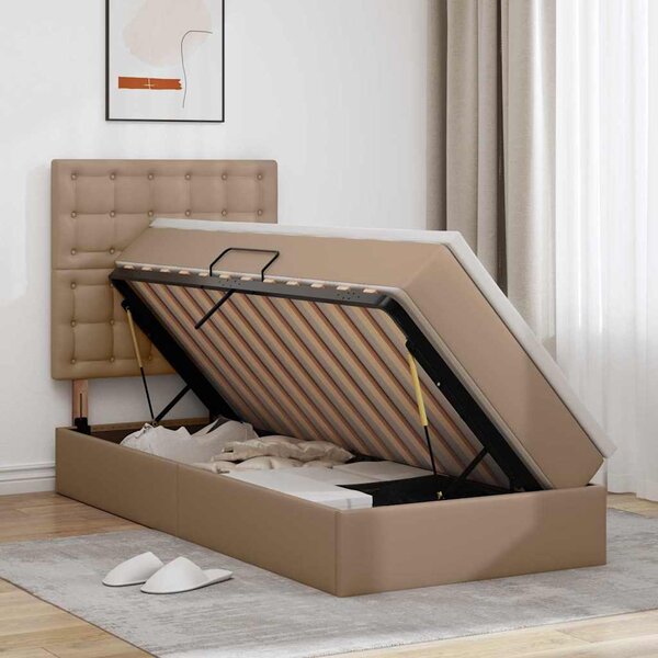 Krevet s od storage s madracem Kapućino 90 x 190 cm Lažna koža - Smeđa / 90 x 190 cm