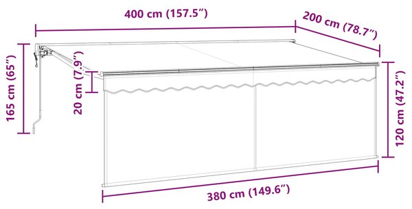Skrovita tenda Antracit 400 x 200 cm Poliester i aluminij - Antracit / 400 x 200 cm