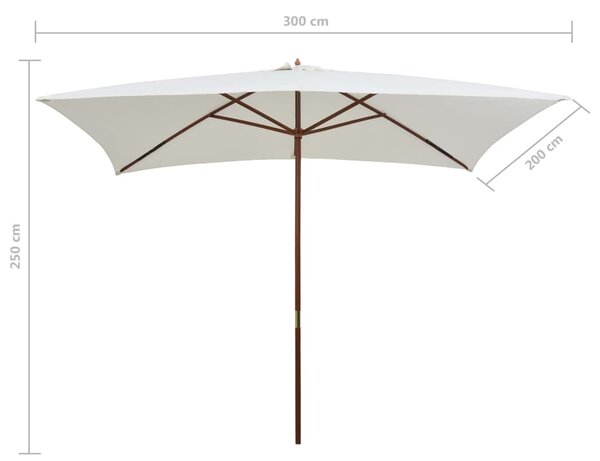 Suncobran 200 x 300 cm s drvenim stupom krem bijeli - Bijela / N/A