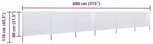 Vjetrobran sa 6 panela od tkanine 800 x 80 cm bijeli - Bijela / 800 x 80 cm