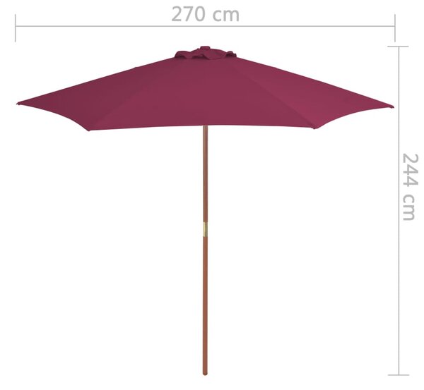 Vanjski suncobran s drvenim stupom 270 cm bordo - Crvena / N/A