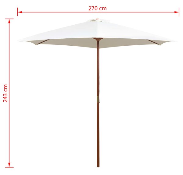 Suncobran 270 x 270 cm s drvenim stupom krem bijeli - Bijela / N/A