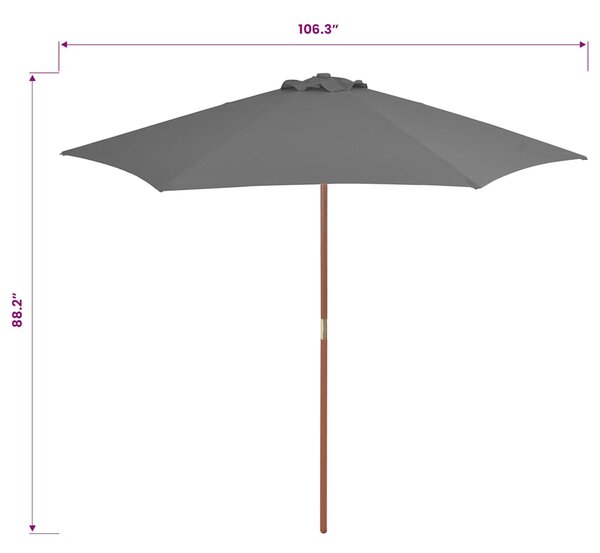 Vanjski suncobran s drvenim stupom 270 cm antracit - Antracitno siva / N/A