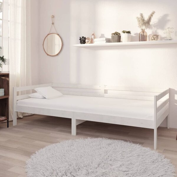 Dnevni ležaj s madracem 90 x 200 cm bijeli od masivne borovine - Bijela / N/A