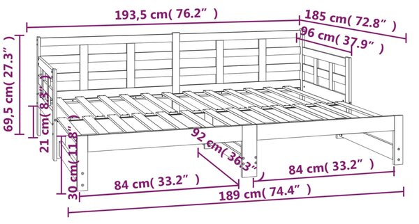 Dnevni ležaj na izvlačenje crni 2x(90x190) cm masivna borovina - Crna / 2x (90 x 190) cm