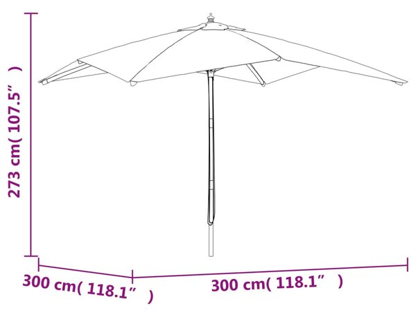 Vrtni suncobran s drvenim stupom antracit 300x300x273 cm - Antracitno siva / N/A