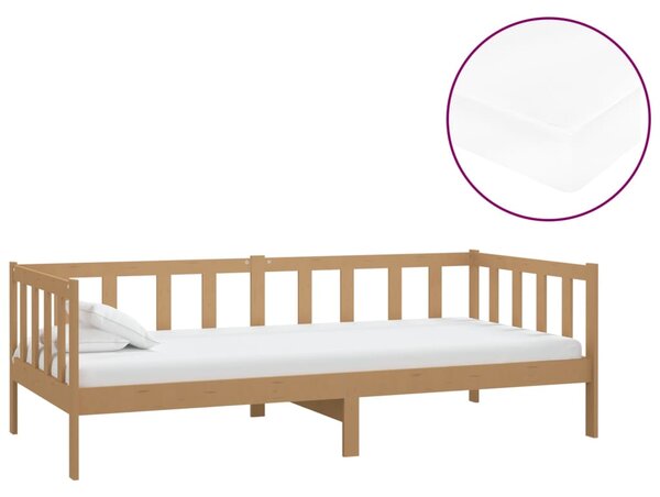 Dnevni ležaj s madracem 90x200 cm boja meda od masivne borovine - Smeđa / N/A