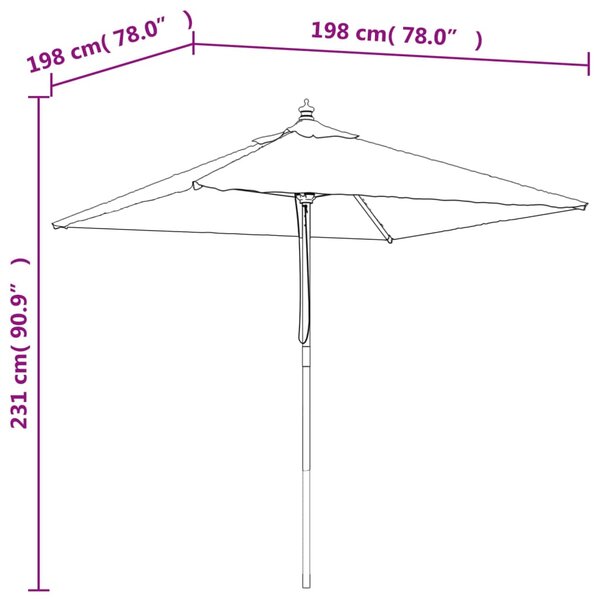 Vrtni suncobran s drvenim stupom crni 198 x 198 x 231 cm - Crna / N/A
