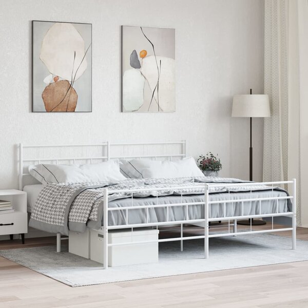Metalni okvir kreveta uzglavlje i podnožje bijeli 200x200 cm - Bijela / 200 x 200 cm