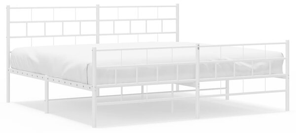Metalni okvir kreveta uzglavlje i podnožje bijeli 200x200 cm - Bijela / 200 x 200 cm
