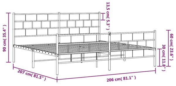 Metalni okvir kreveta uzglavlje i podnožje bijeli 200x200 cm - Bijela / 200 x 200 cm