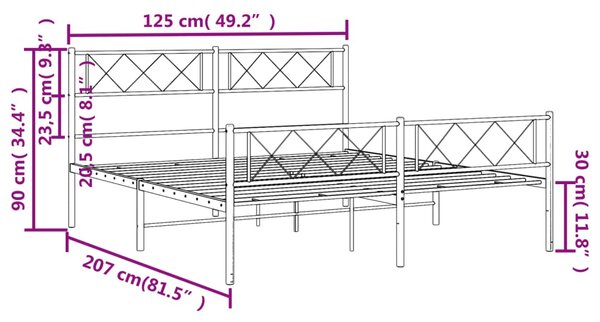 Metalni okvir kreveta uzglavlje i podnožje bijeli 120x200 cm - Bijela / 120 x 200 cm
