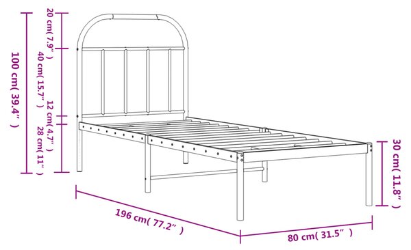 Metalni okvir krevet bez madraca s uzglavljem bijeli 75x190 cm - Bijela / 75 x 190 cm