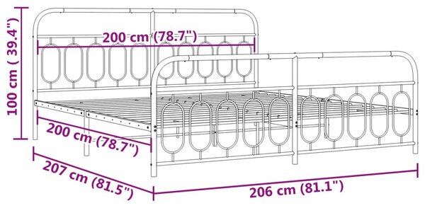 Metalni okvir kreveta uzglavlje i podnožje crni 200x200 cm - Crna / 200 x 200 cm