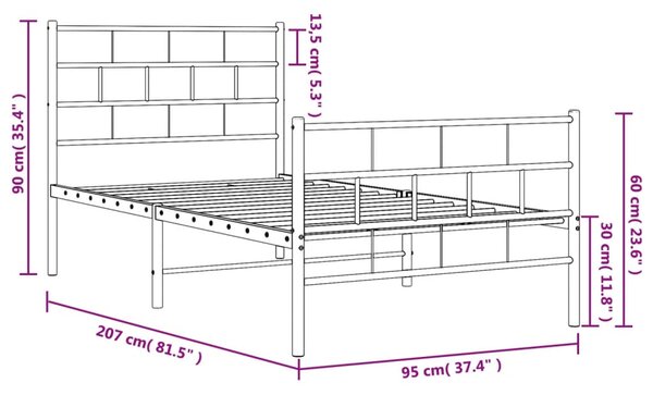 Metalni okvir kreveta uzglavlje i podnožje bijeli 90 x 200 cm - Bijela / 90 x 200 cm