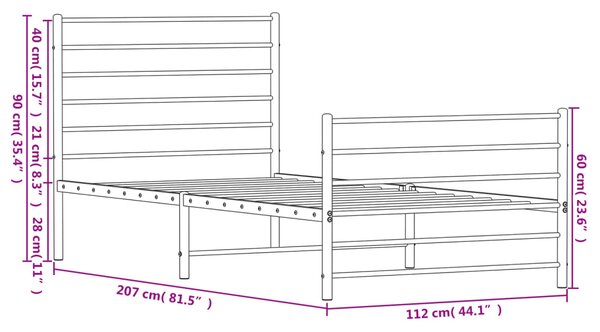 Metalni okvir kreveta uzglavlje i podnožje bijeli 107x203 cm - Bijela / 107 x 203 cm