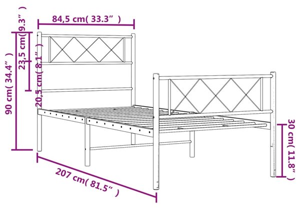 Metalni okvir kreveta uzglavlje i podnožje bijeli 80x200 cm - Bijela / 80 x 200 cm