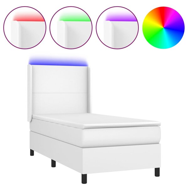 Krevet box spring s madracem LED bijeli 80x200 cm umjetna koža - Bijela / 80 x 200 cm
