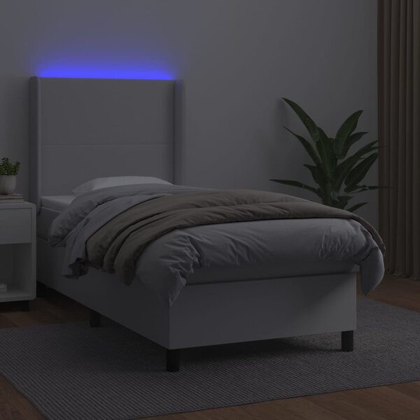 Krevet box spring s madracem LED bijeli 80x200 cm umjetna koža - Bijela / 80 x 200 cm