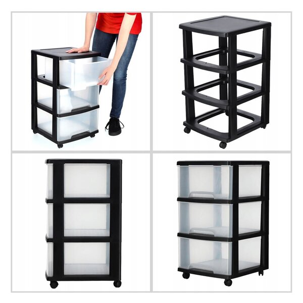 Crni/prozirni plastični regal na kotačima 37x61 cm – Curver