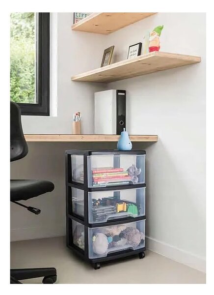 Crni/prozirni plastični regal na kotačima 37x80,5 cm – Curver