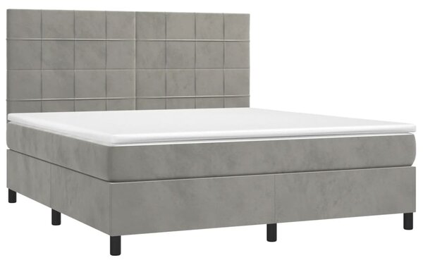 Krevet box spring s madracem LED svjetlosivi 180x200 cm baršun - Siva / 180 x 200 cm