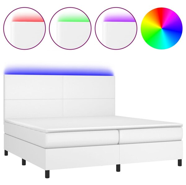 Krevet box spring s madracem LED bijeli 200x200 cm umjetna koža - Bijela / 200 x 200 cm
