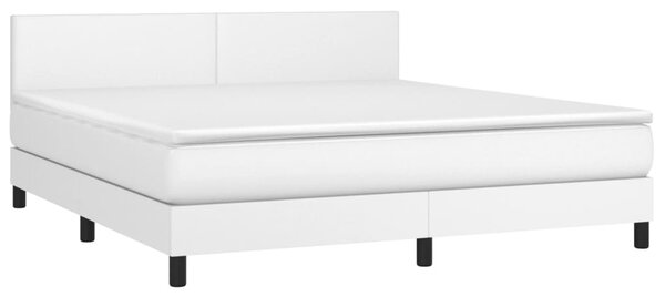 Krevet box spring s madracem LED bijeli 180x200 cm umjetna koža - Bijela / 180 x 200 cm
