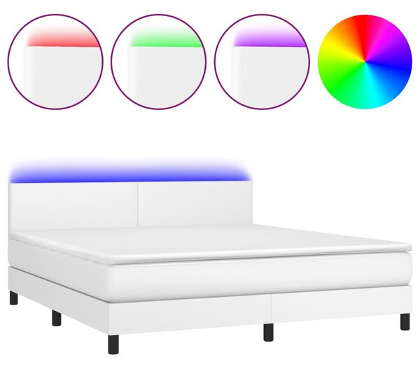 Krevet box spring s madracem LED bijeli 180x200 cm umjetna koža - Bijela / 180 x 200 cm